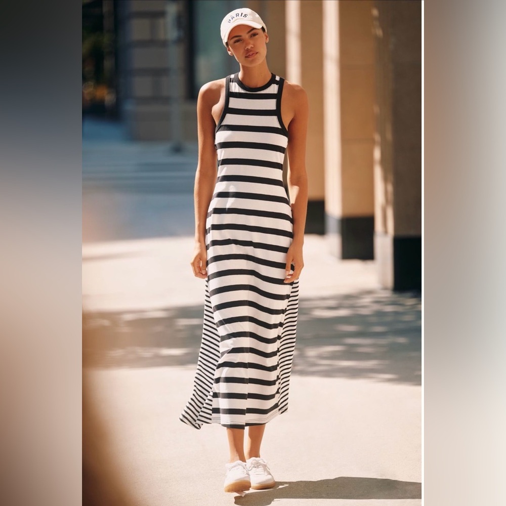Anthropologie Daily Practice Black & White Striped Racerback Maxi Dress Size S